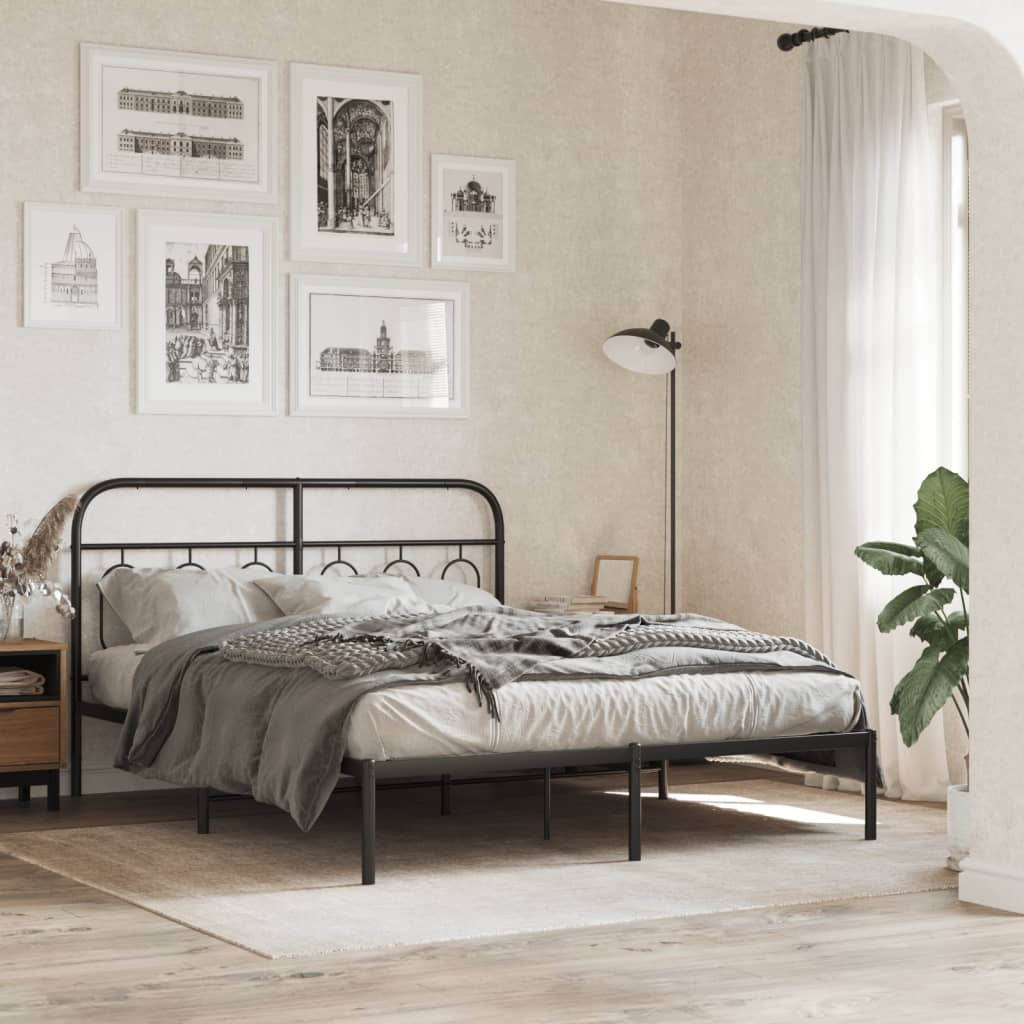 Metalni okvir za krevet s uzglavljem crni 140x190 cm