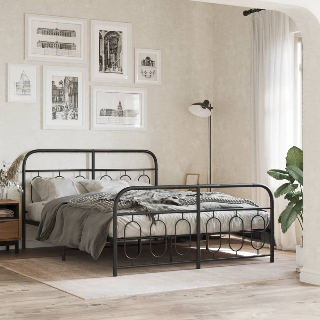 Metalni okvir kreveta uzglavlje i podnožje crni 135x190 cm