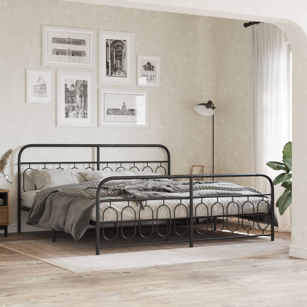 Metalni okvir kreveta uzglavlje i podnožje crni 200x200 cm