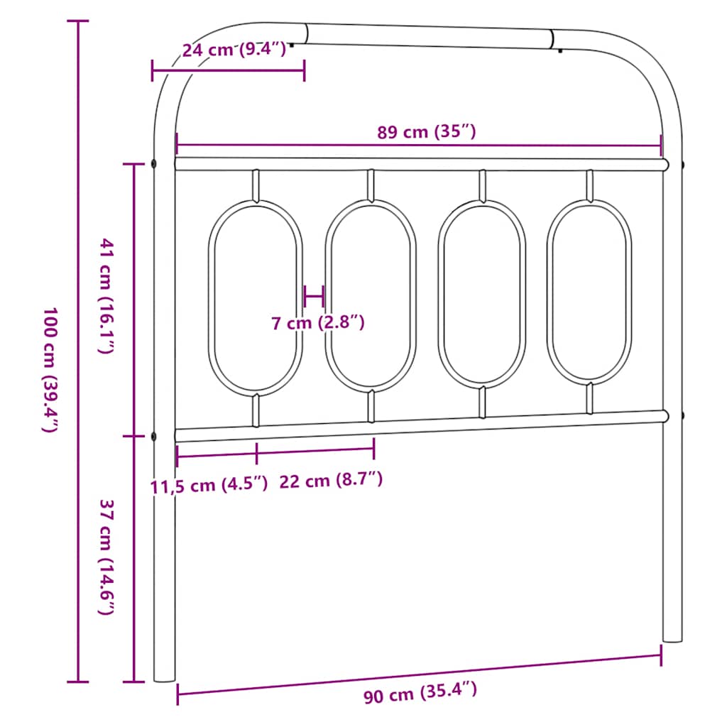 Metalno zamjensko uzglavlje crno 90 cm
