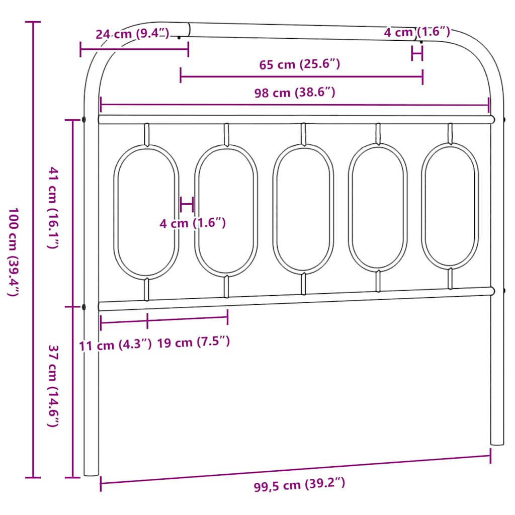 Metalno zamjensko uzglavlje crno 100 cm