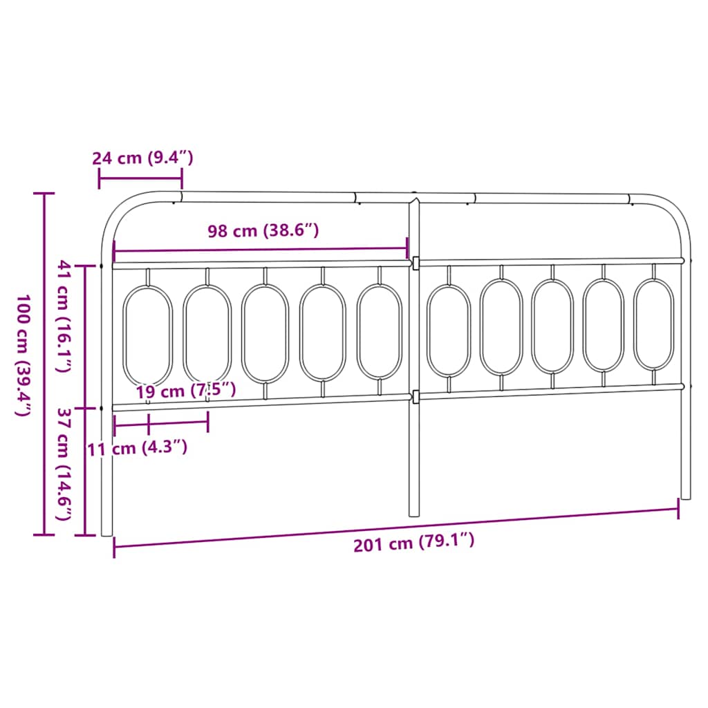 Metalno zamjensko uzglavlje crno 200 cm