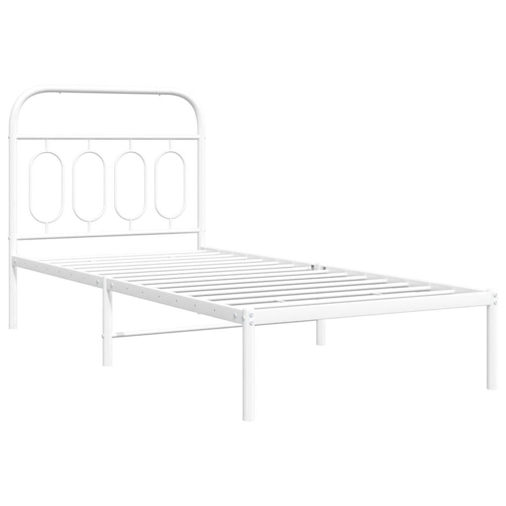 Metalni okvir za krevet s uzglavljem bijeli 90 x 190 cm