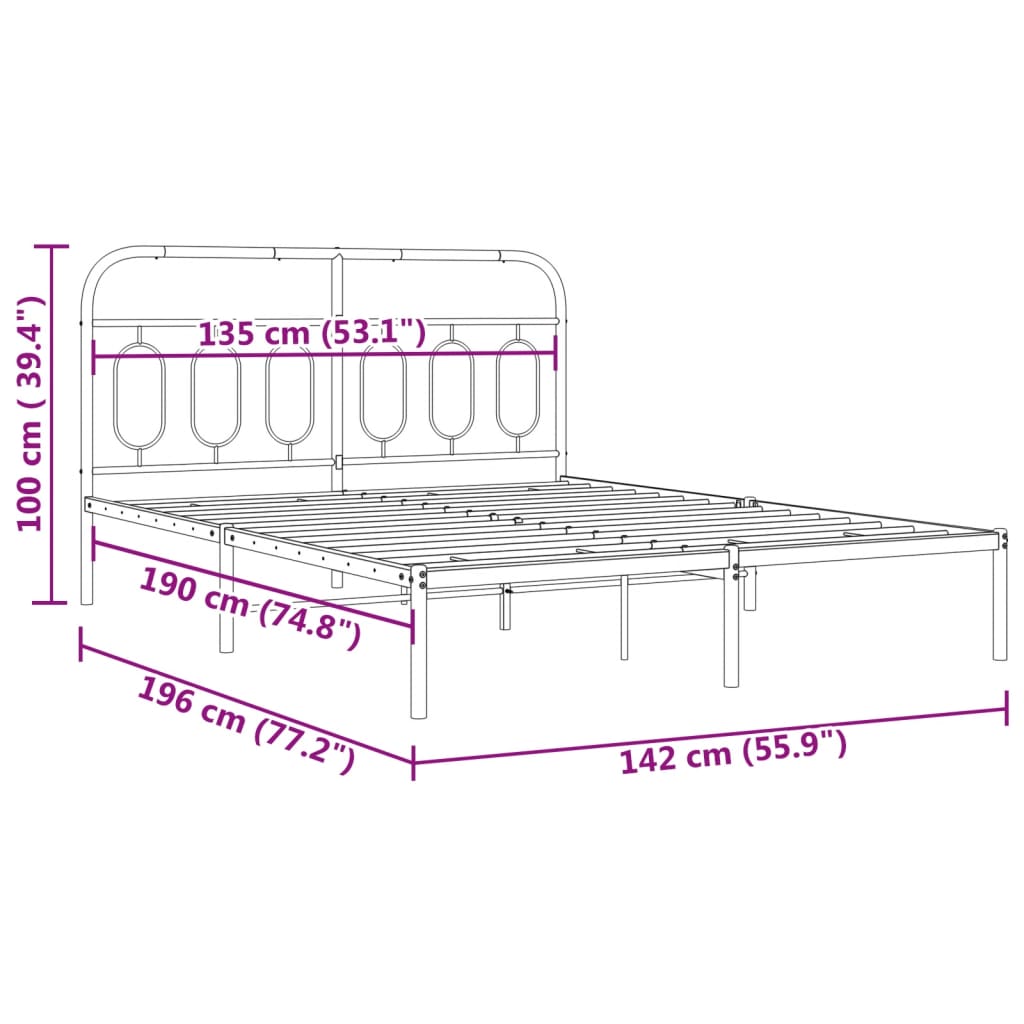 Metalni okvir za krevet s uzglavljem bijeli 135x190 cm