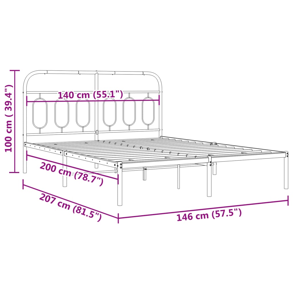 Metalni okvir za krevet s uzglavljem bijeli 140 x 200 cm