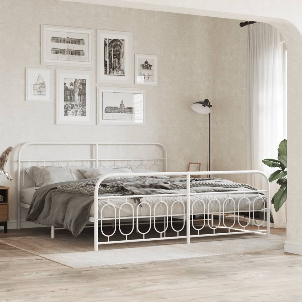 Metalni okvir kreveta uzglavlje i podnožje bijeli 200x200 cm