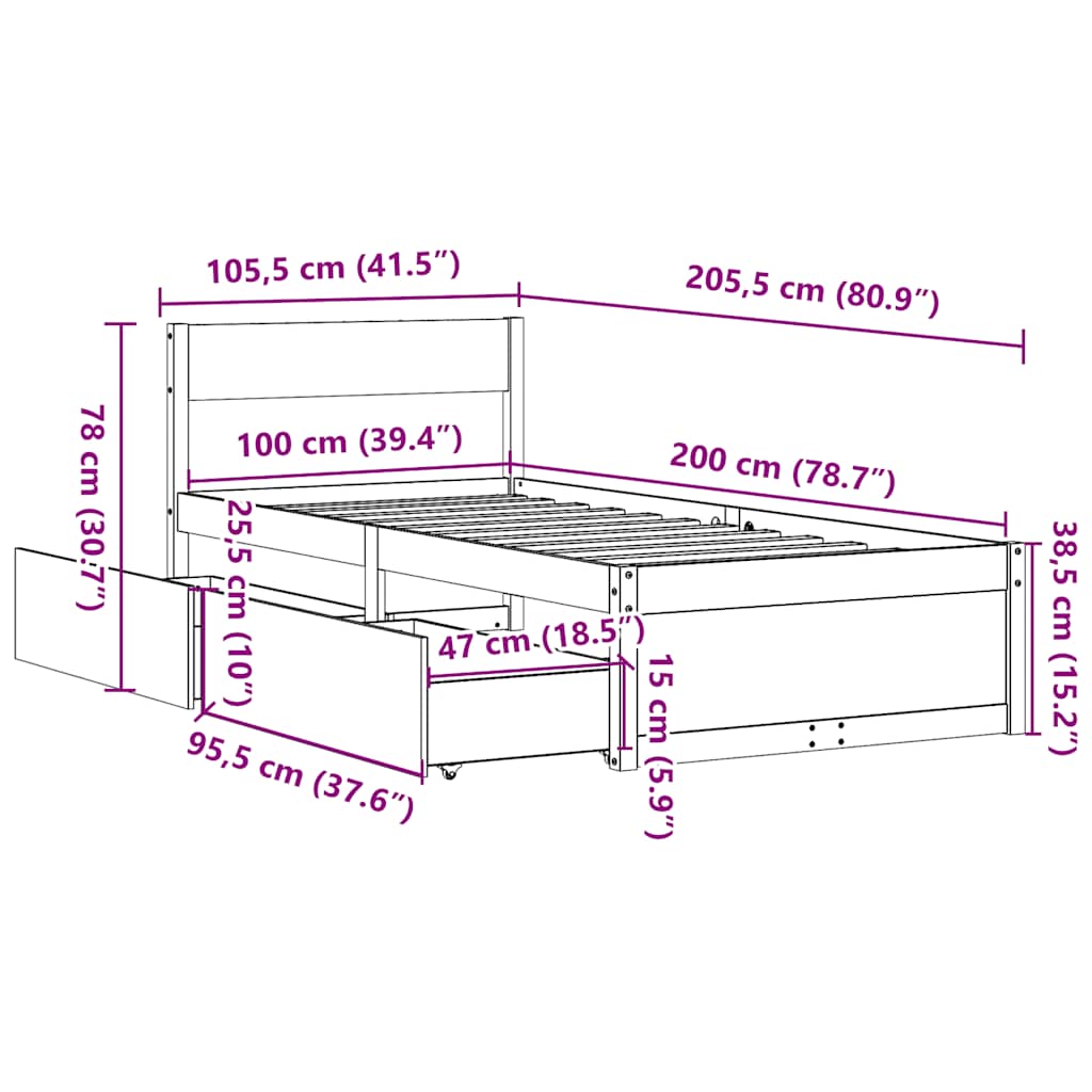 Okvir kreveta bez madraca voštano smeđi 100x200 cm od borovine