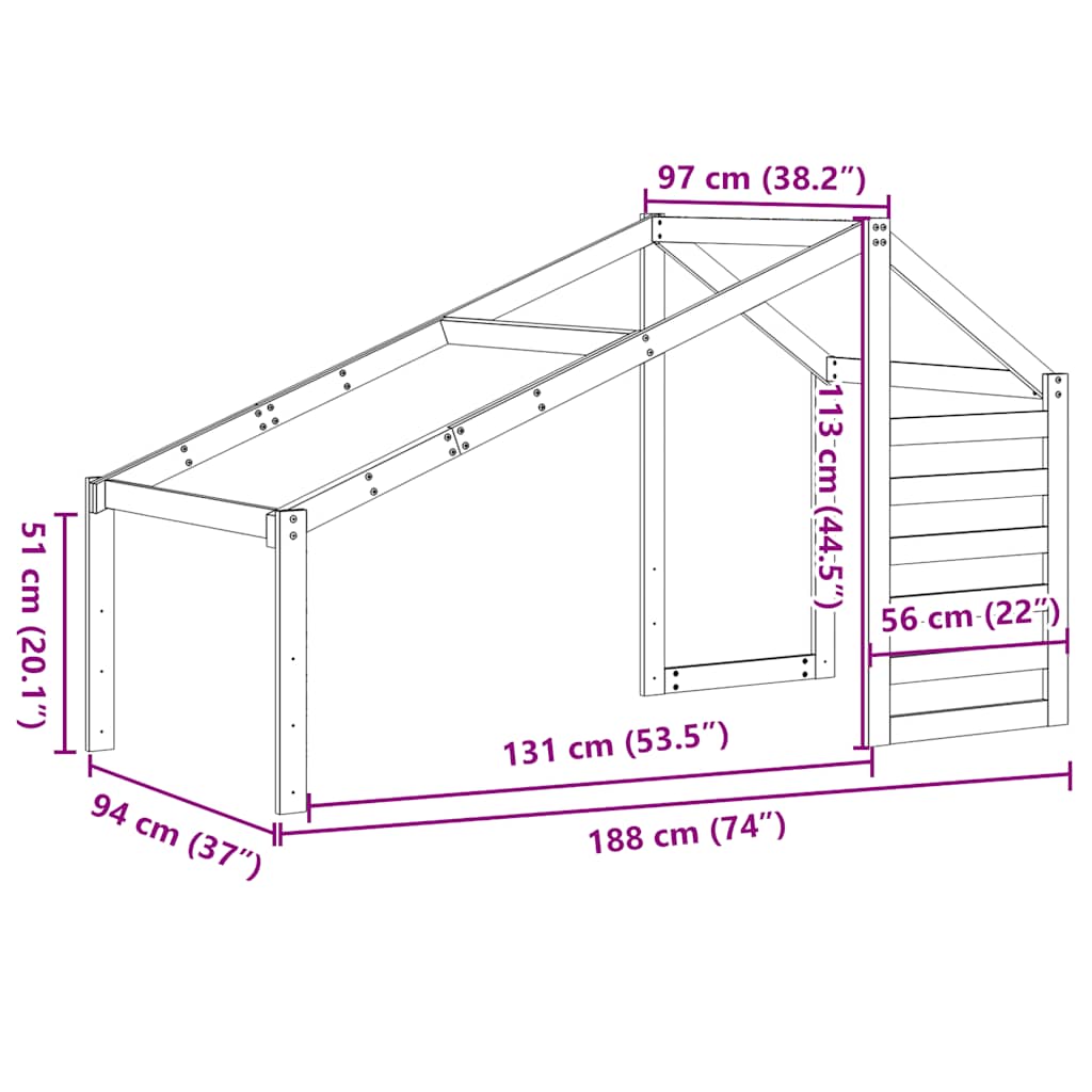 Krov za dječji krevet bijeli 188 x 97 x 113 cm masivna borovina