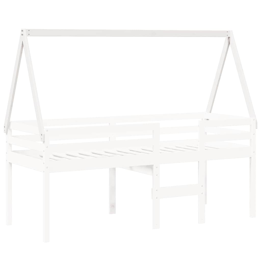 Krov za dječji krevet bijeli 209x85,5x88 cm masivna borovina