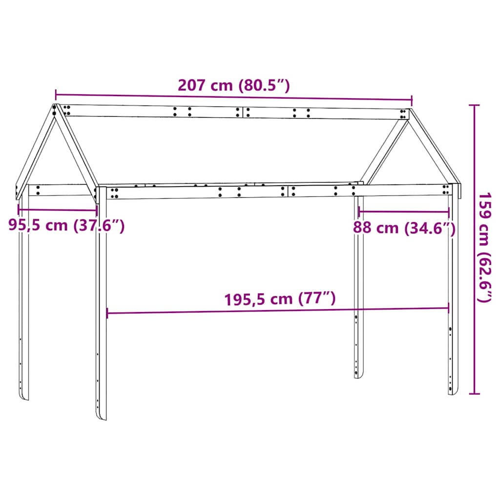 Krov za dječji krevet voštano smeđi 207x95,5x159 cm borovina