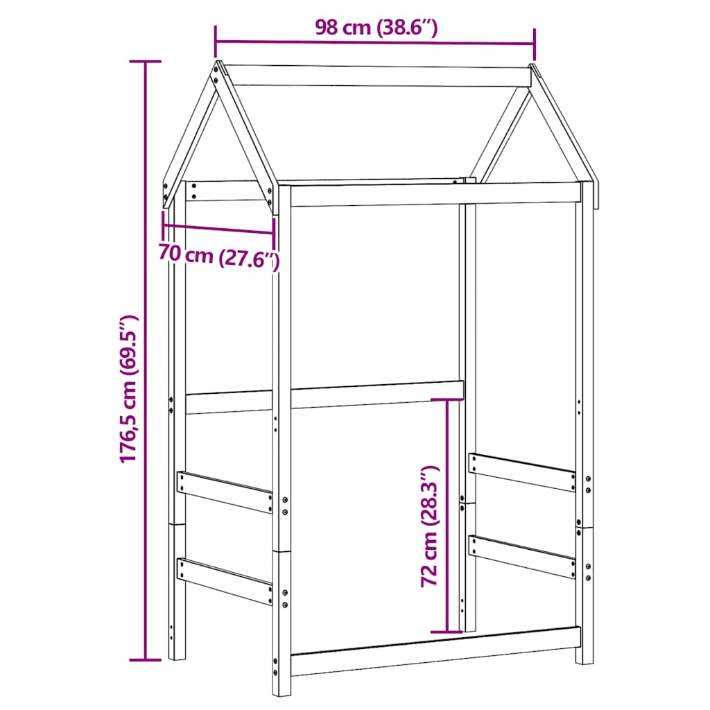 Krov za dječji krevet 98x70x176,5 cm od masivne borovine