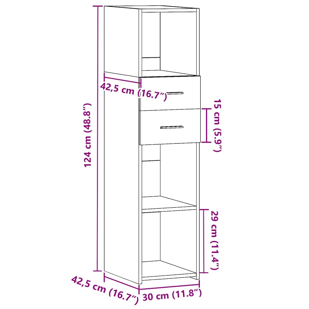 Visoka komoda boja hrasta 30 x 42,5 x 124 cm konstruirano drvo