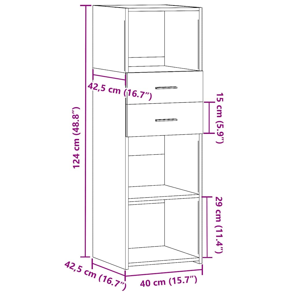 Visoka komoda siva boja hrasta 40x42,5x124 cm konstruirano drvo