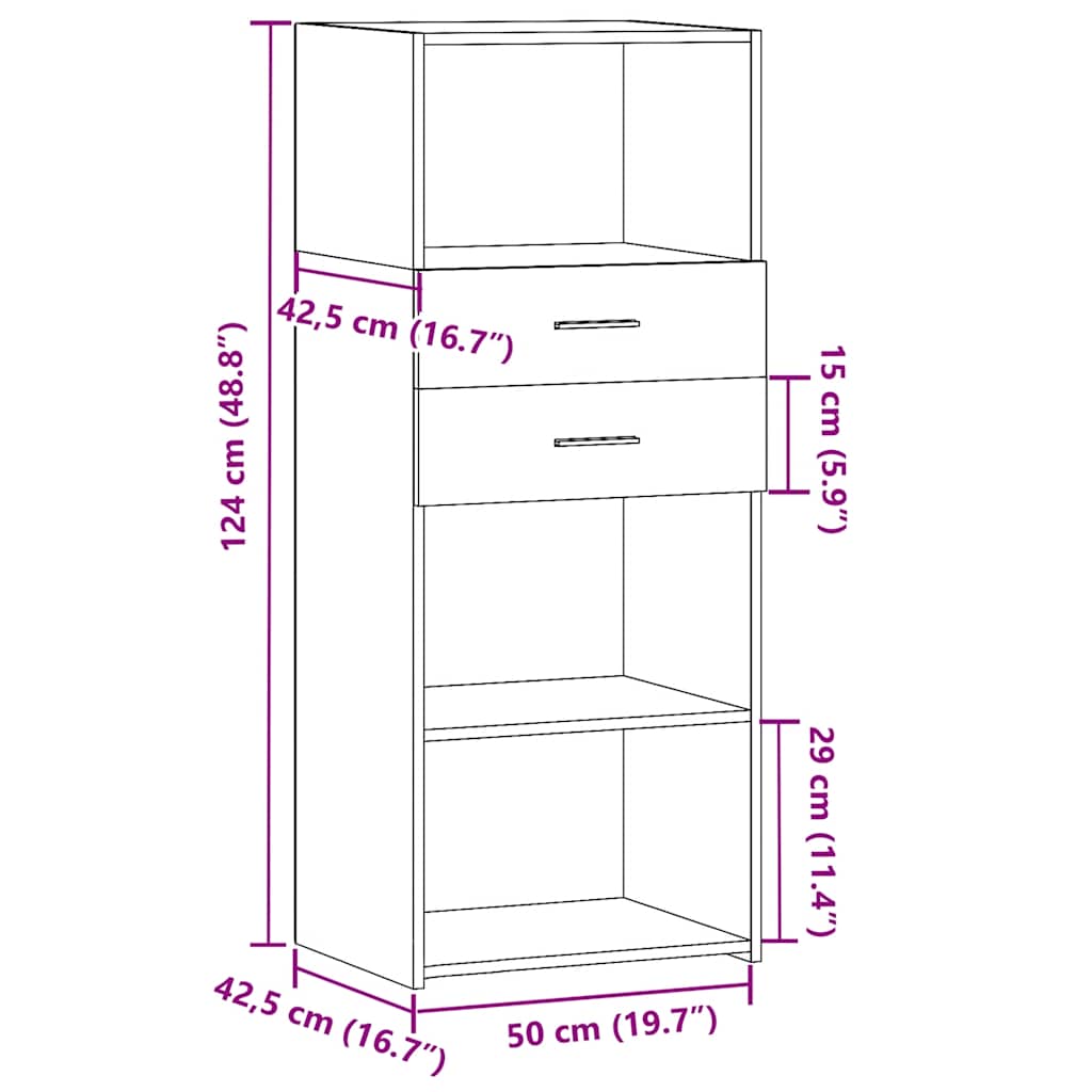 Visoka komoda boja betona 50 x 42,5 x 124 cm konstruirano drvo