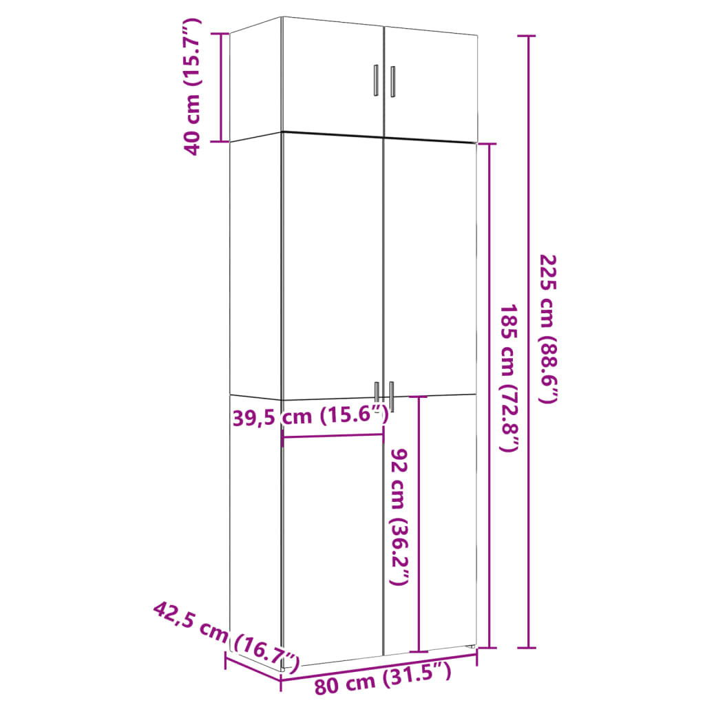 Ormarić za pohranu boja hrasta 80x42,5x225 cm konstruirano drvo