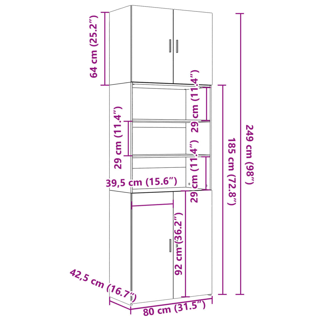 Visoka komoda boja hrasta 80x42,5x249 cm od konstruiranog drva