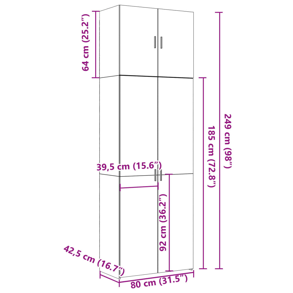 Visoka komoda boje betona 80x42,5x249 cm od konstruiranog drva