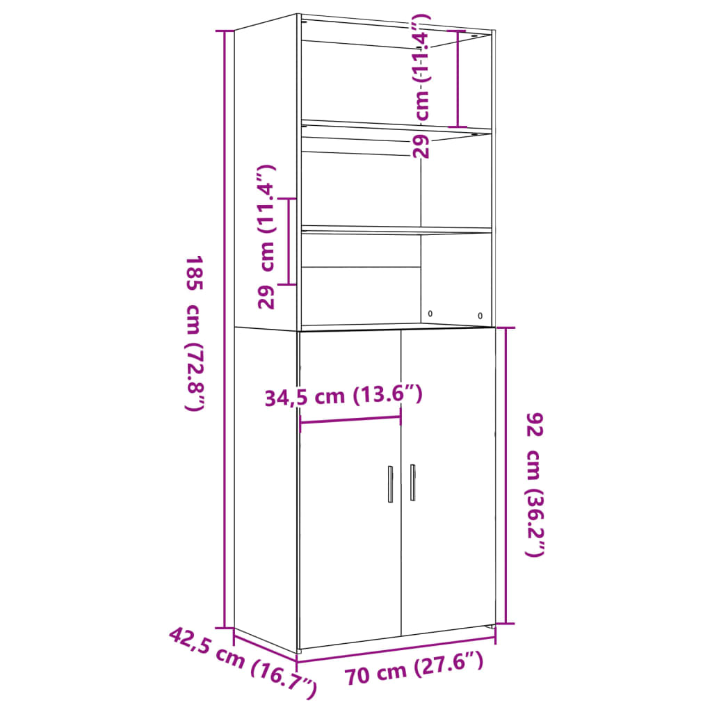 Visoka komoda boja betona 70x42,5x185 cm od konstruiranog drva
