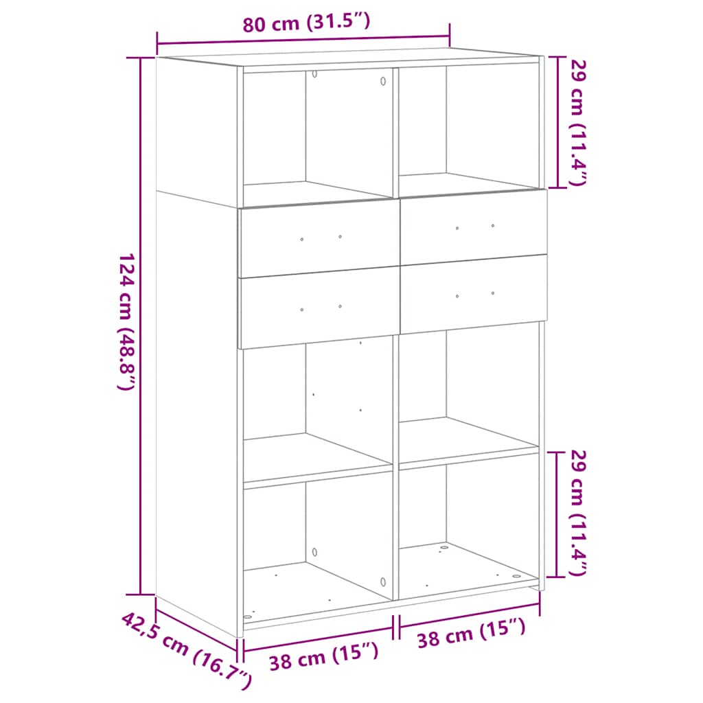 Visoka komoda bijela 80 x 42,5 x 124 cm konstruirano drvo