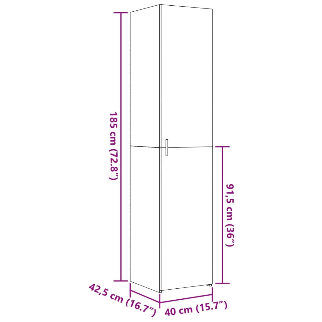 Visoka komoda boja betona 40x42,5x185 cm od konstruiranog drva