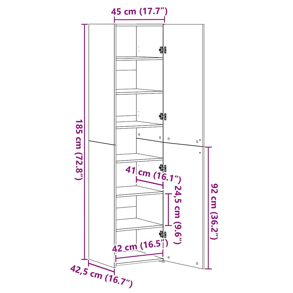 Visoka komoda siva betona 45x42,5x185 cm od konstruiranog drva