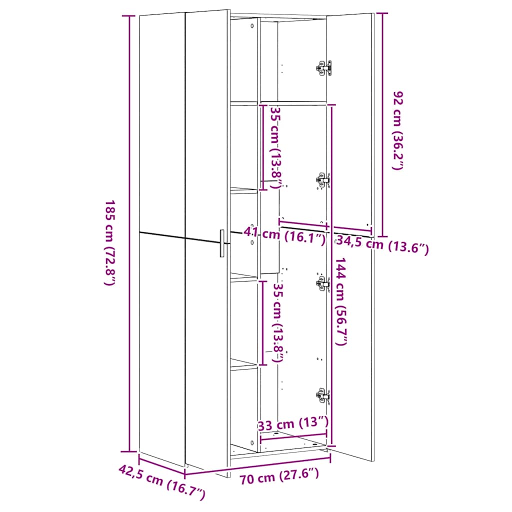 Visoka komoda boja hrasta 70x42,5x185 cm od konstruiranog drva