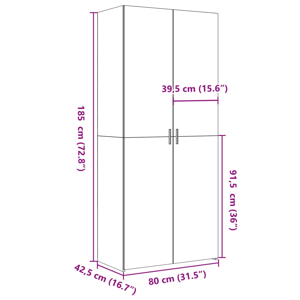 Visoka komoda boja hrasta sonome 80 x 42,5 x 185 cm drvena