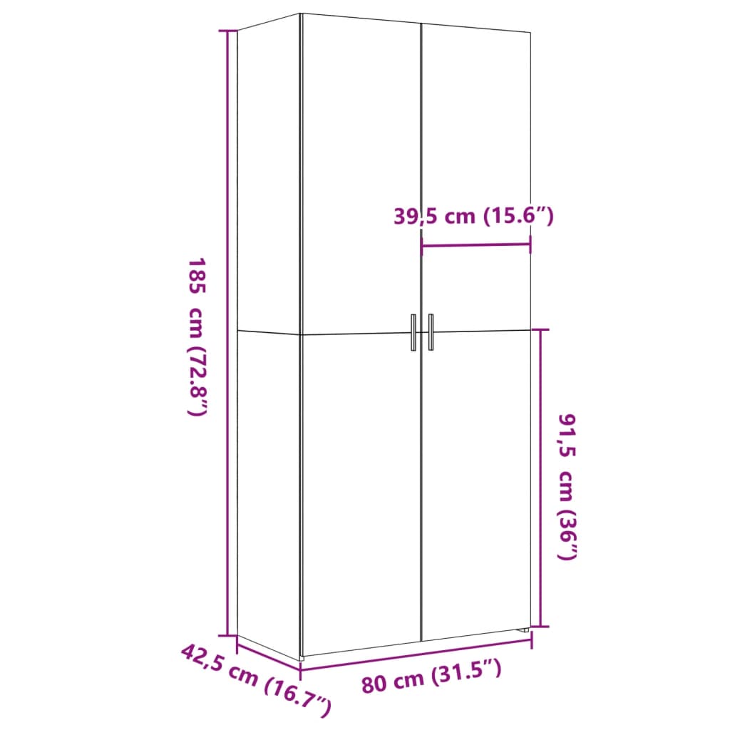 Visoka komoda siva boja hrasta 80 x 42,5 x 185 cm drvena