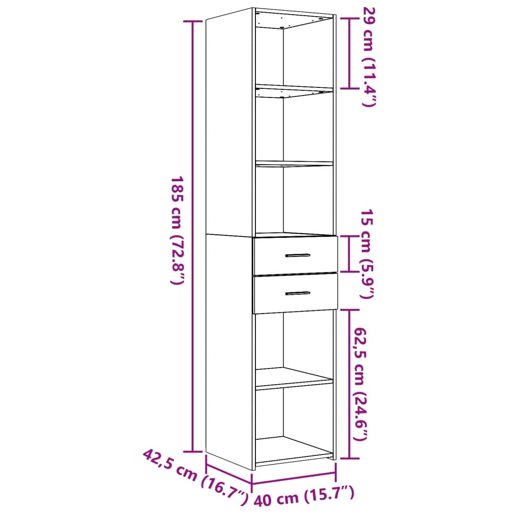 Visoka komoda boja hrasta 40x42,5x185 cm od konstruiranog drva