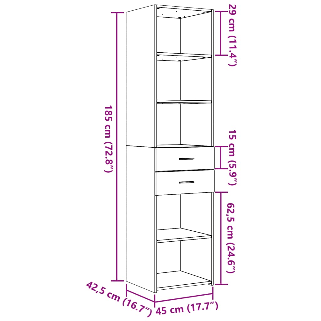 Visoka komoda dimljeni hrast 45x42,5x185 cm konstruirano drvo