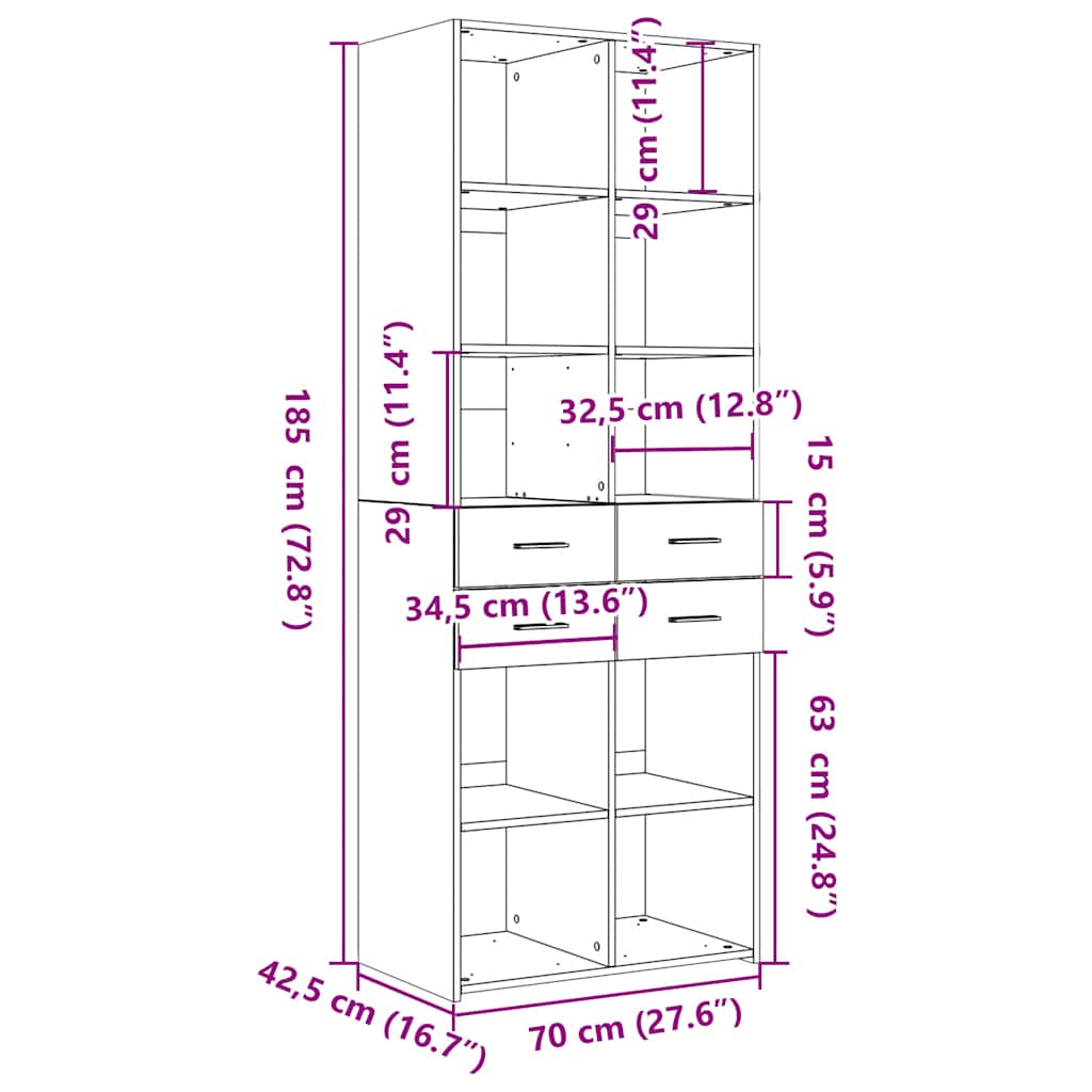Visoka komoda crna 70 x 42,5 x 185 cm od konstruiranog drva