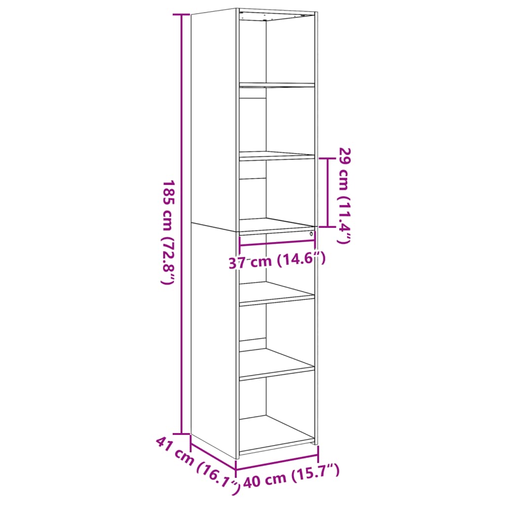 Visoka komoda siva boja betona 40x41x185 cm konstruirano drvo