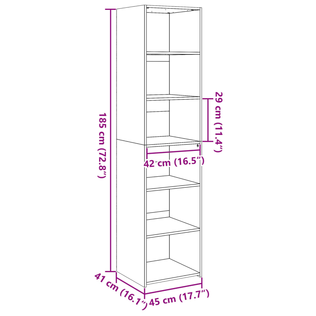 Visoka komoda boja hrasta 45x41x185cm od konstruiranog drva