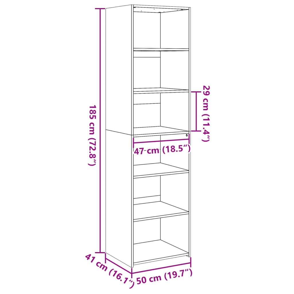 Visoka komoda boja hrasta 50 x 41 x 185 cm konstruirano drvo