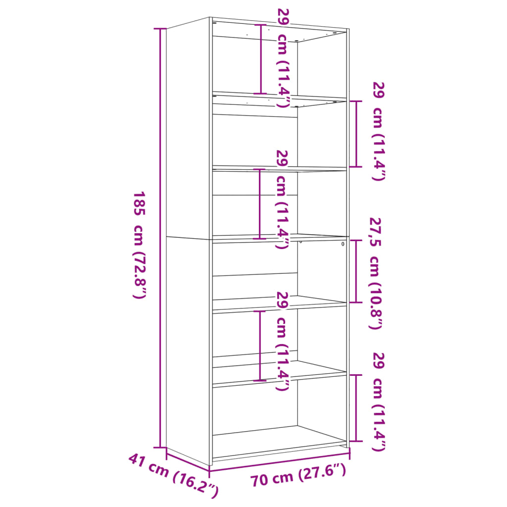 Visoka komoda siva sonome 70x41x185 cm od konstruiranog drva