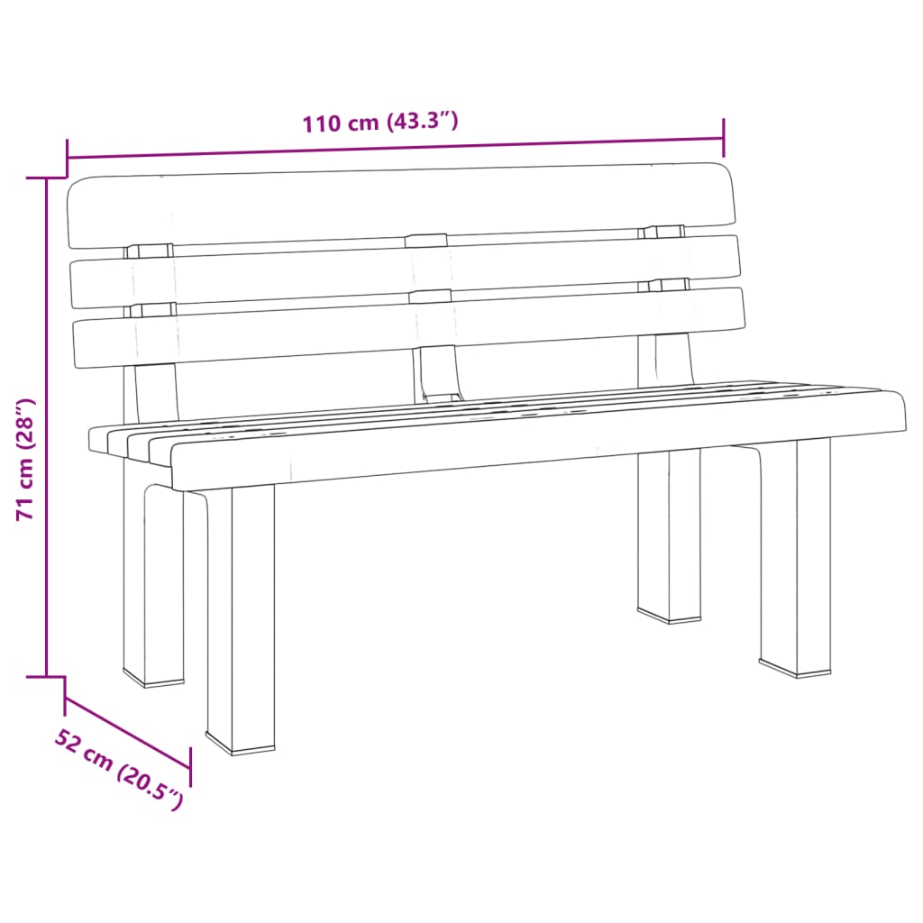 Vrtna klupa bijela 110 x 52 x 71 cm od polipropilena