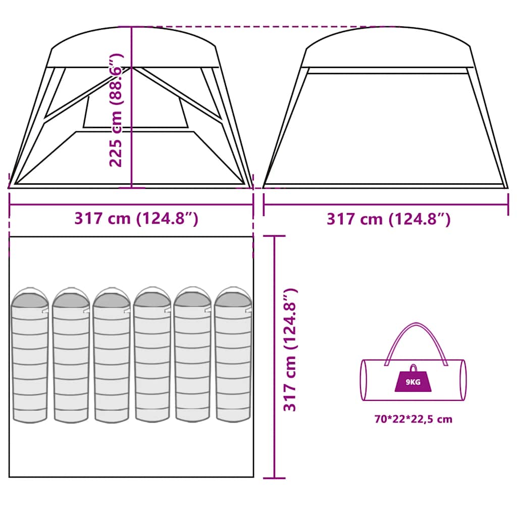 Obiteljski šator oblika kabine za 6 osoba vodootporni