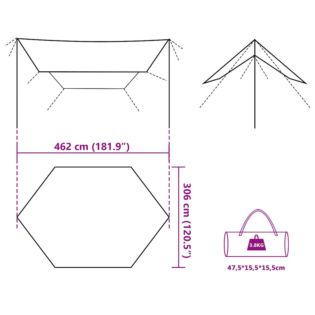 Cerada za kampiranje smeđa 462x306x211 cm vodootporna