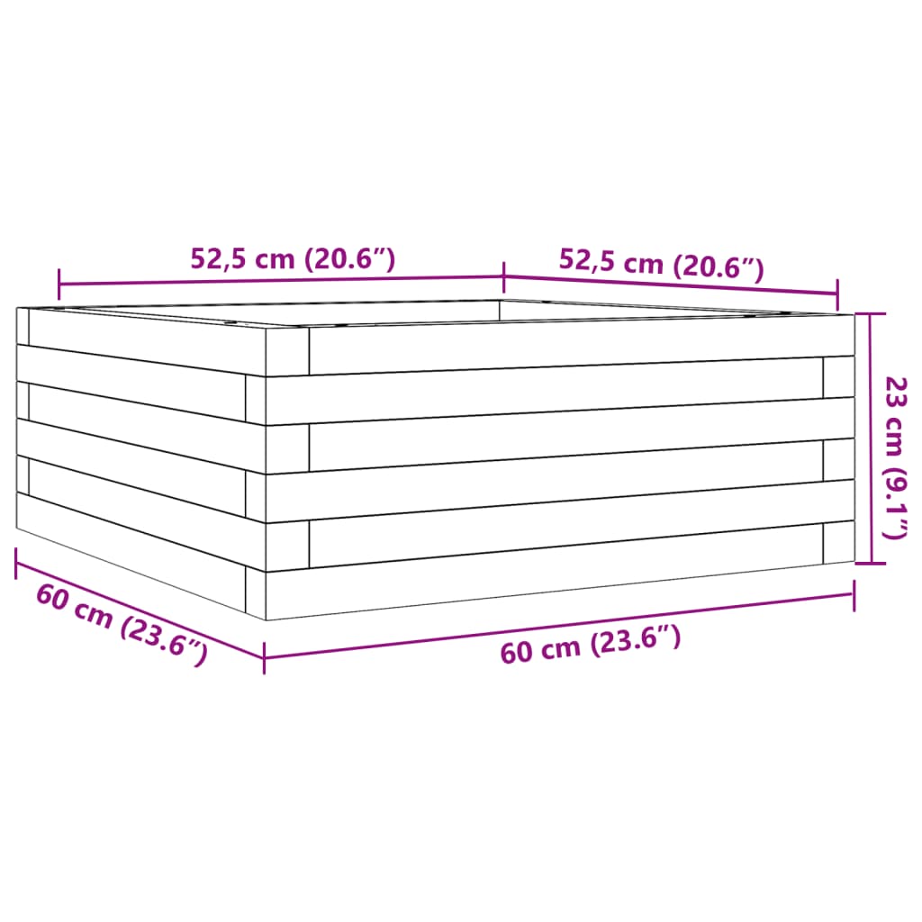 Vrtna sadilica voštano smeđe boje 60x60x23 cm od borovine