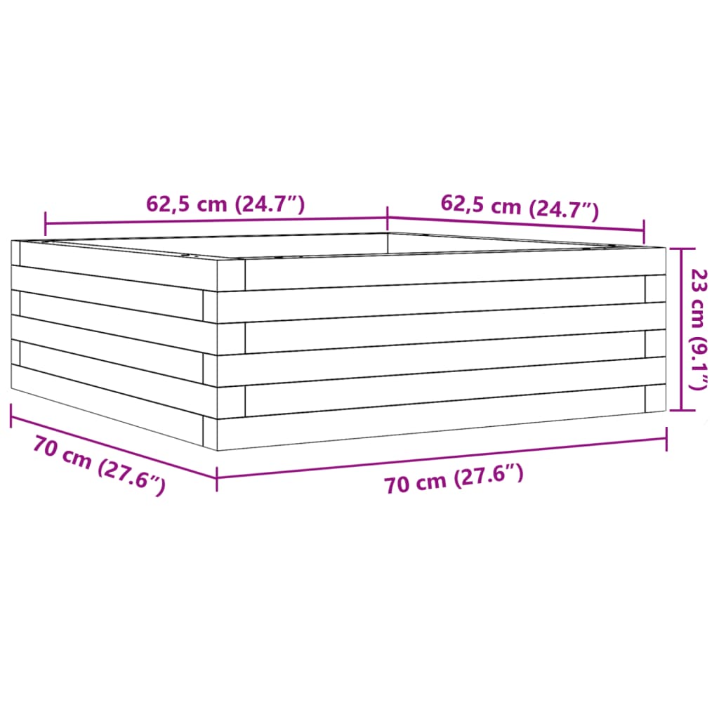 Vrtna sadilica bijela 70x70x23 cm od masivne borovine