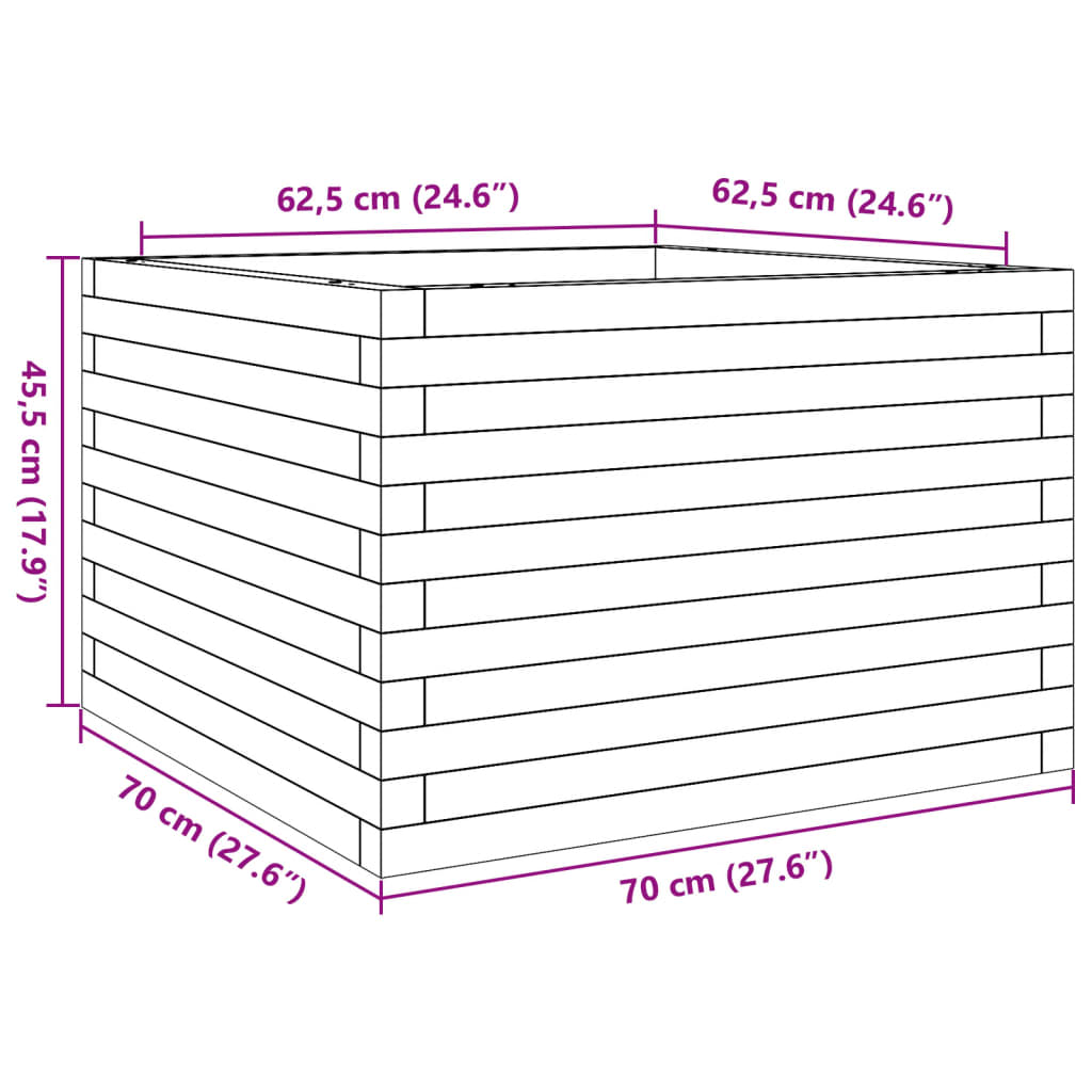 Vrtna sadilica bijela 70x70x45,5 cm od masivne borovine