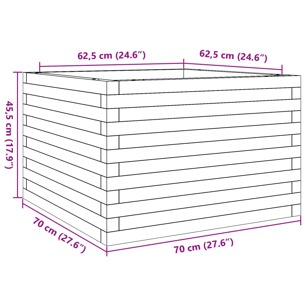 Vrtna sadilica voštano smeđa 70x70x45,5 cm masivna borovina