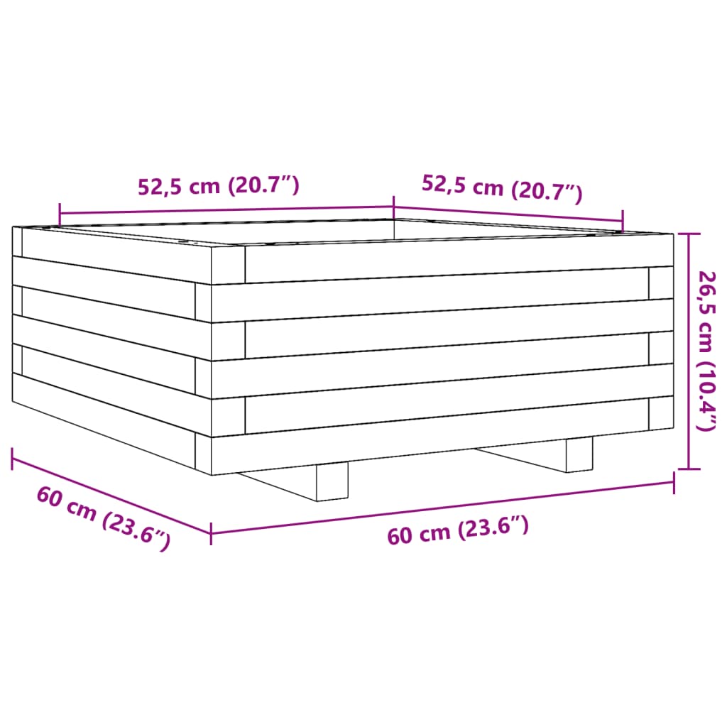 Vrtna sadilica 60x60x26,5 cm od masivne borovine