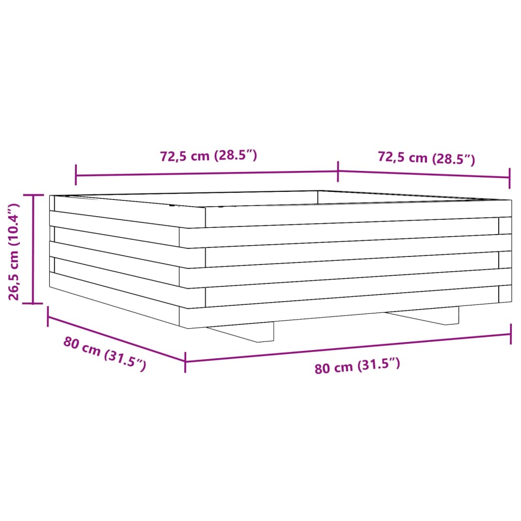 Vrtna sadilica bijela 80 x 80 x 26,5 cm od masivne borovine