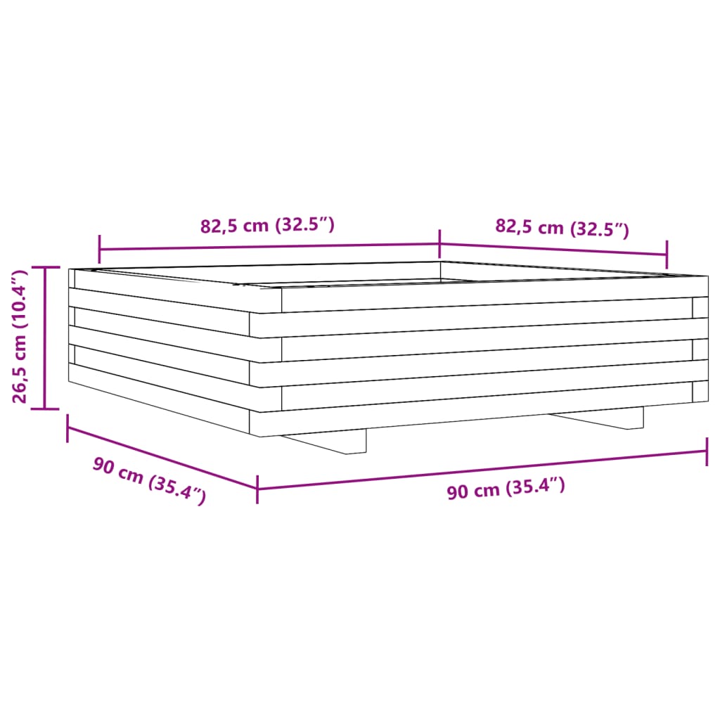 Vrtna sadilica voštano smeđe boje 90x90x26,5 cm od borovine