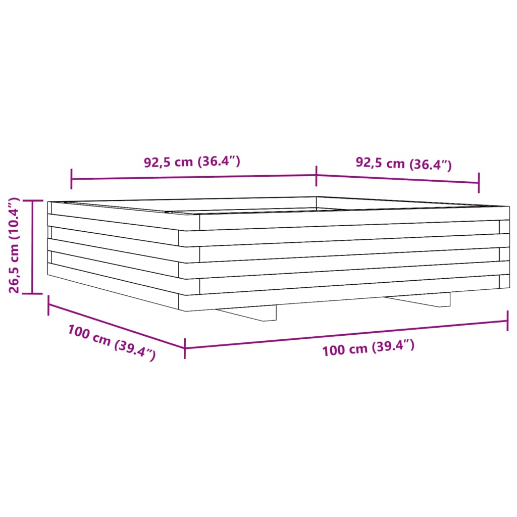 Vrtna sadilica 100x100x26,5 cm od masivne borovine