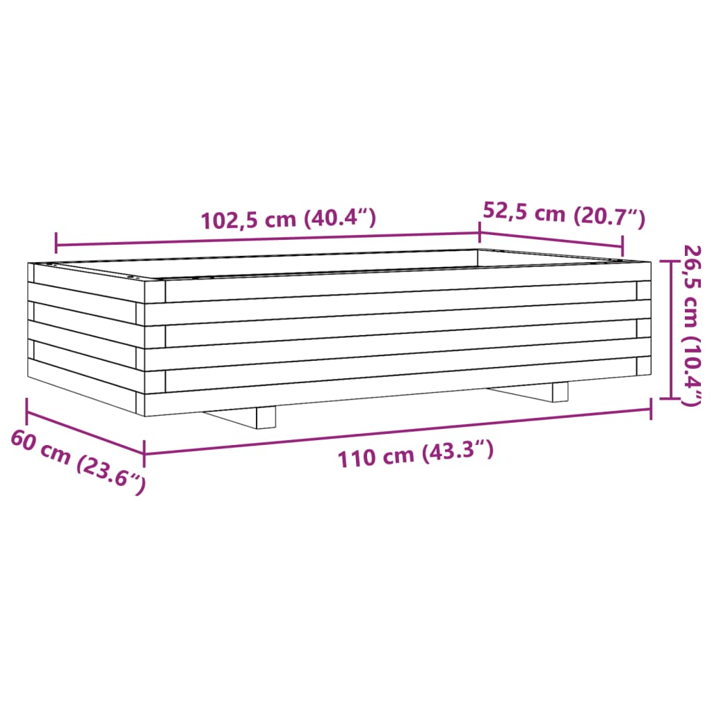 Vrtna sadilica bijela 110x60x26,5 cm od masivne borovine