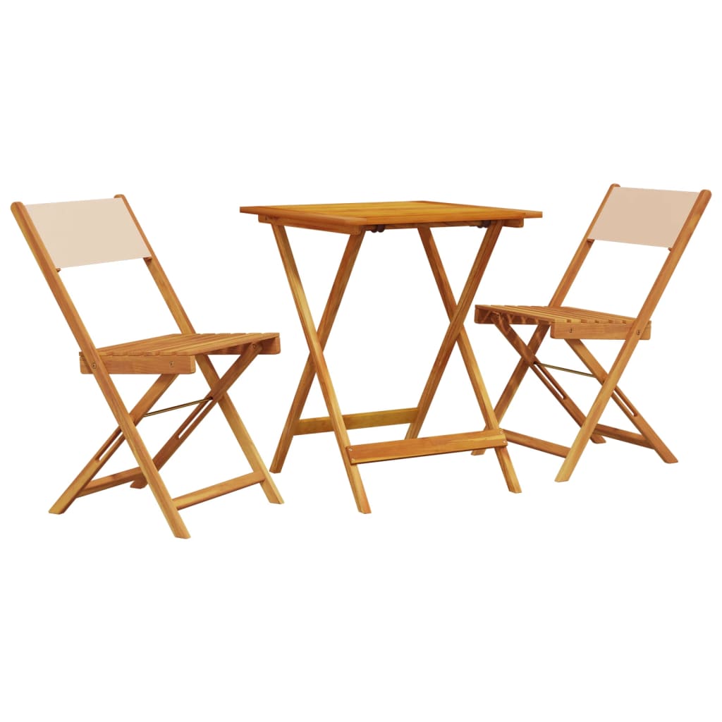 3-dijelni bistro set od tkanine i masivnog drva krem bež