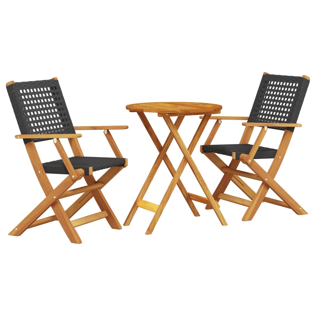 3-dijelni bistro set od poliratana i masivnog drva crni