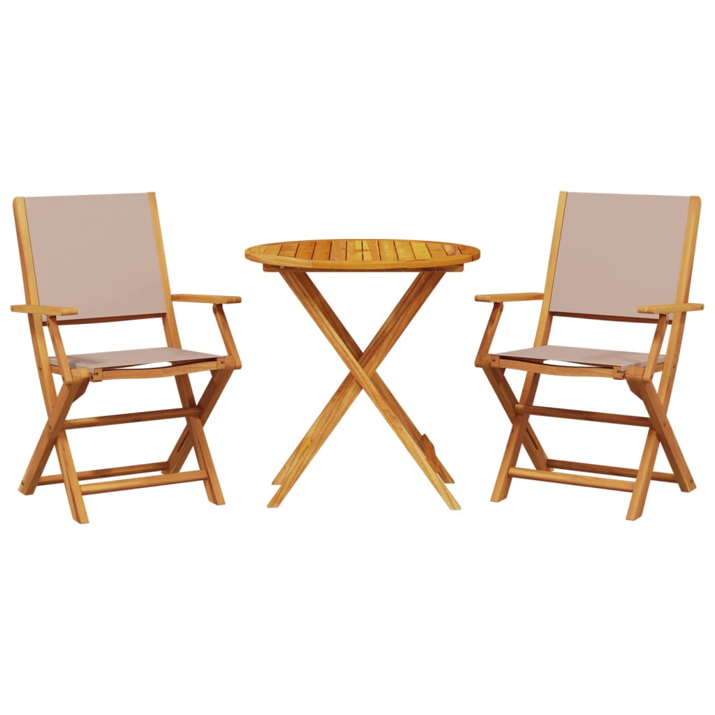 3-dijelni bistro set od tkanine i masivnog drva smeđesivi